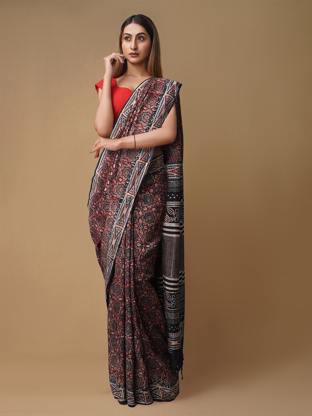 

Unnati Silks Ethnic Motifs Pure Silk Handloom Chanderi Saree, Brown