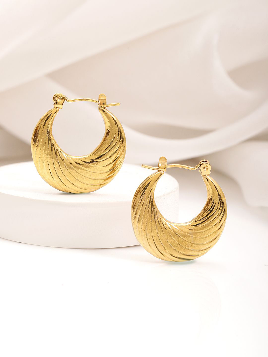 

Rubans 18KT Gold Plated Stainless Steel Tarnish Free Waterproof Demi-Fine Hoop Earrings