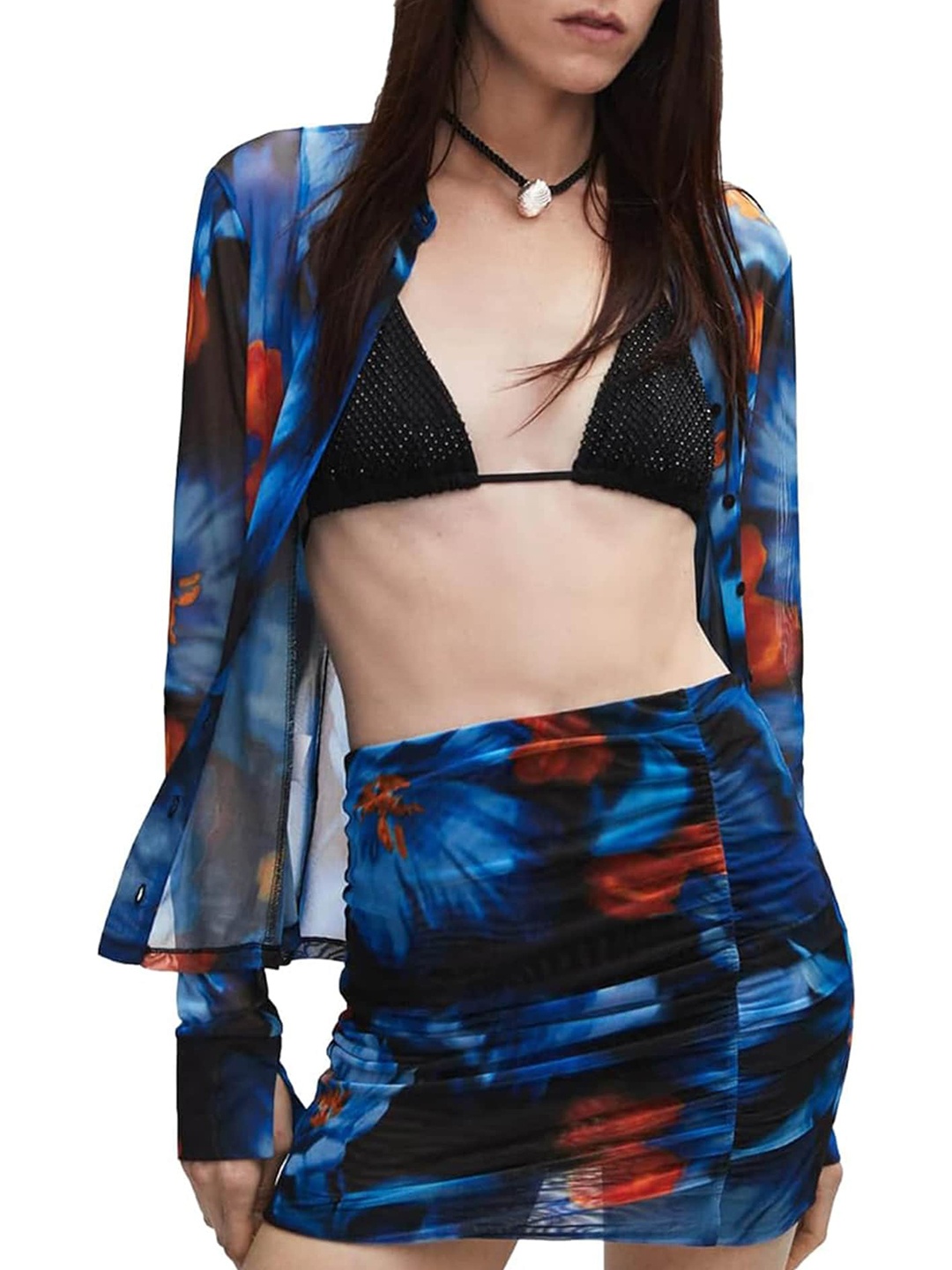 

LULU & SKY Printed Long Sleeves Shirt & Skirt, Blue