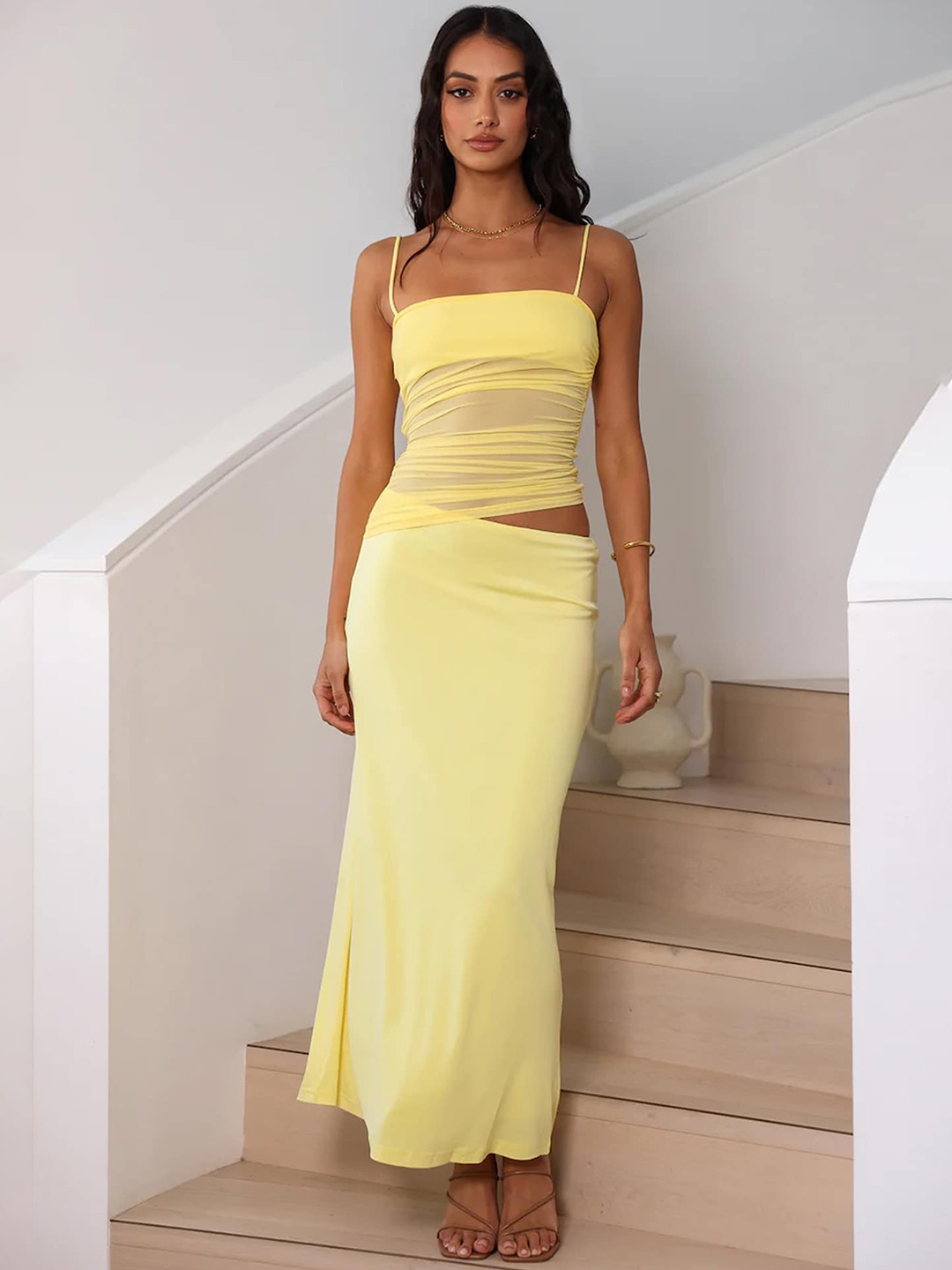 

LULU & SKY Shoulder Straps Sleeveless Top & Skirt, Yellow