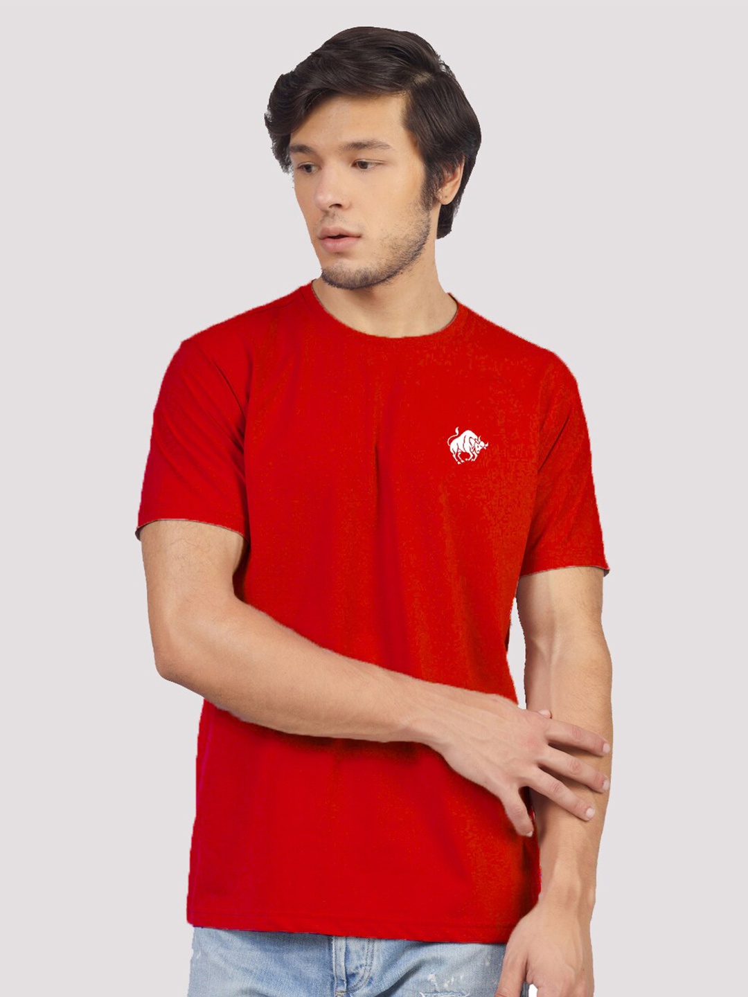 

Greylongg Men Mandarin Collar T-shirt, Red