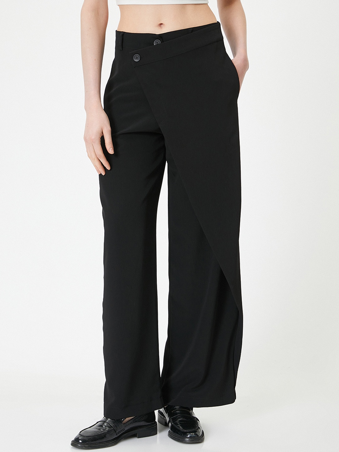 

Koton Women Mid-Rise Parallel Trousers, Black
