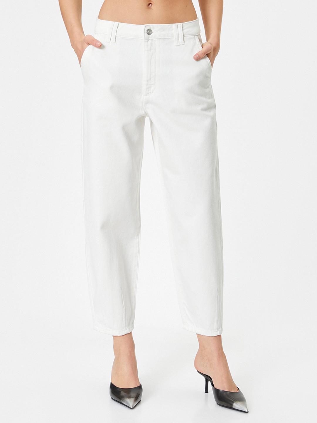 

Koton Women Mid-Rise Cotton Plain Regular Trousers Trousers, White