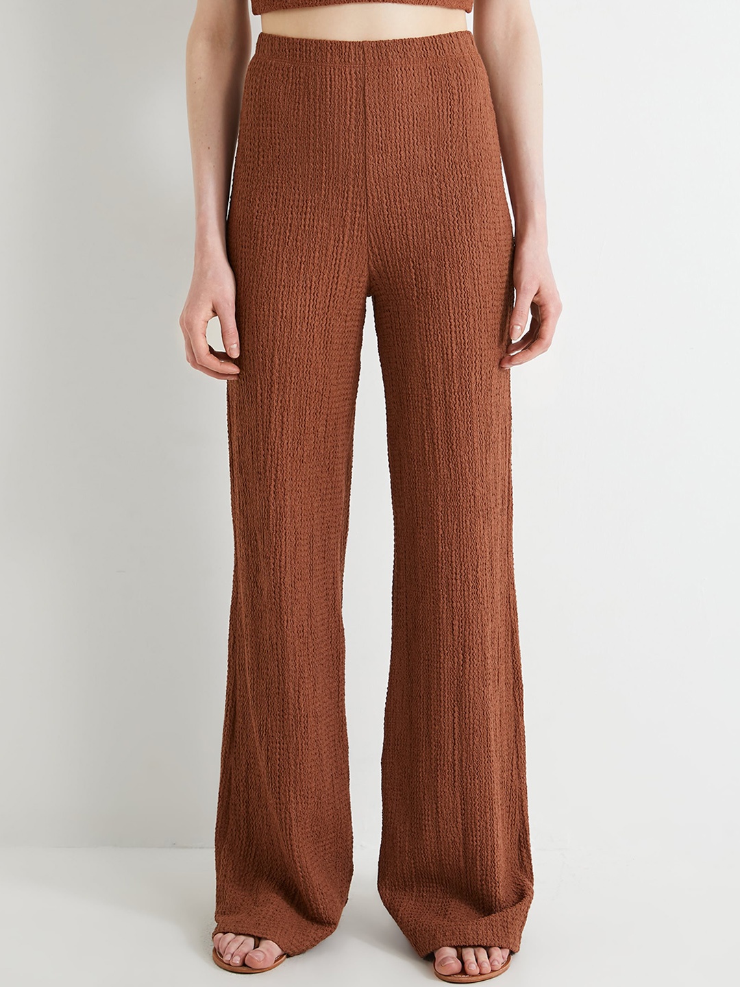 

Koton Women Straight Fit Mid-Rise Bootcut Trousers, Brown