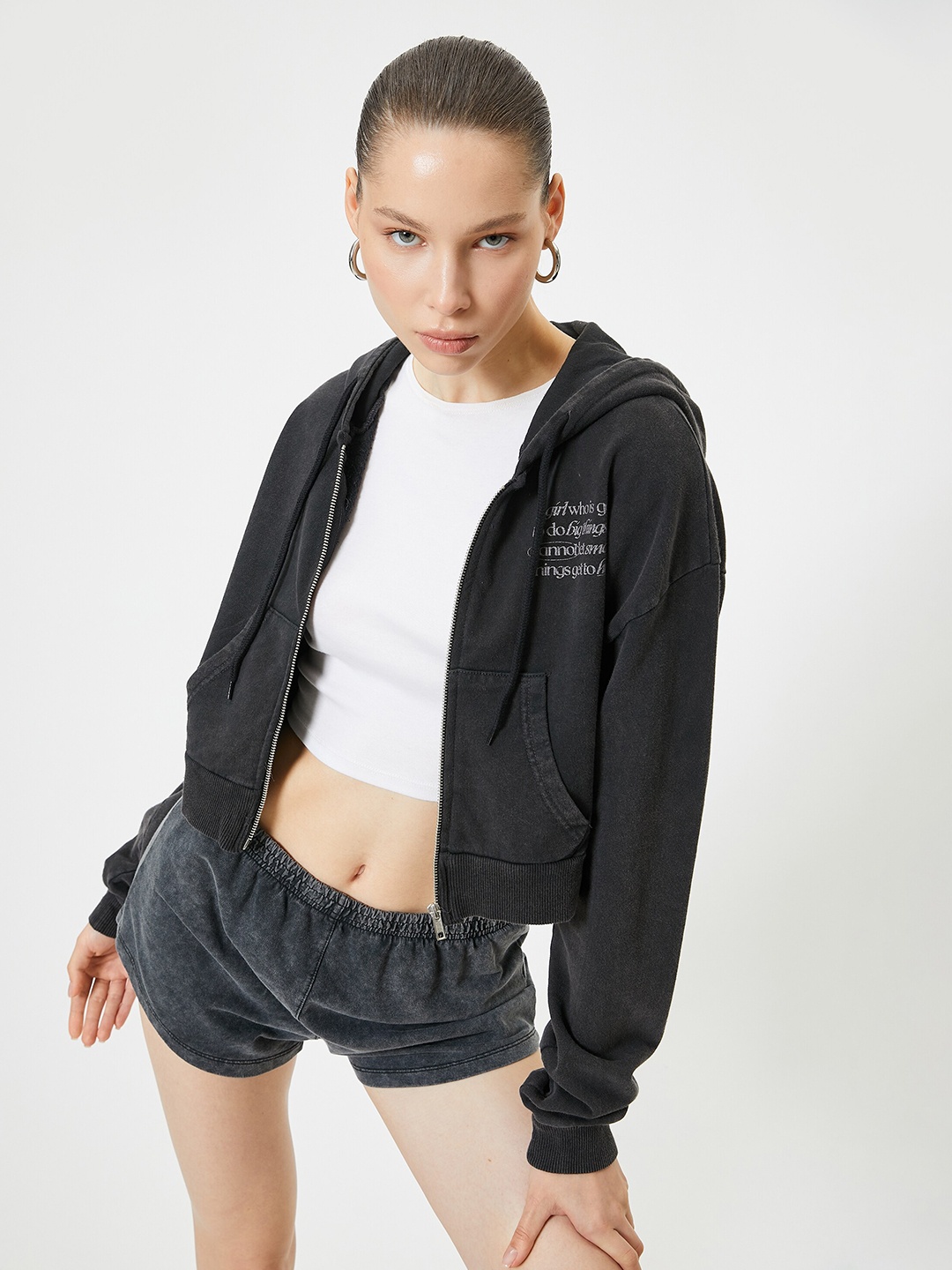 

Koton Hooded Front-Open Sweatshirt, Grey