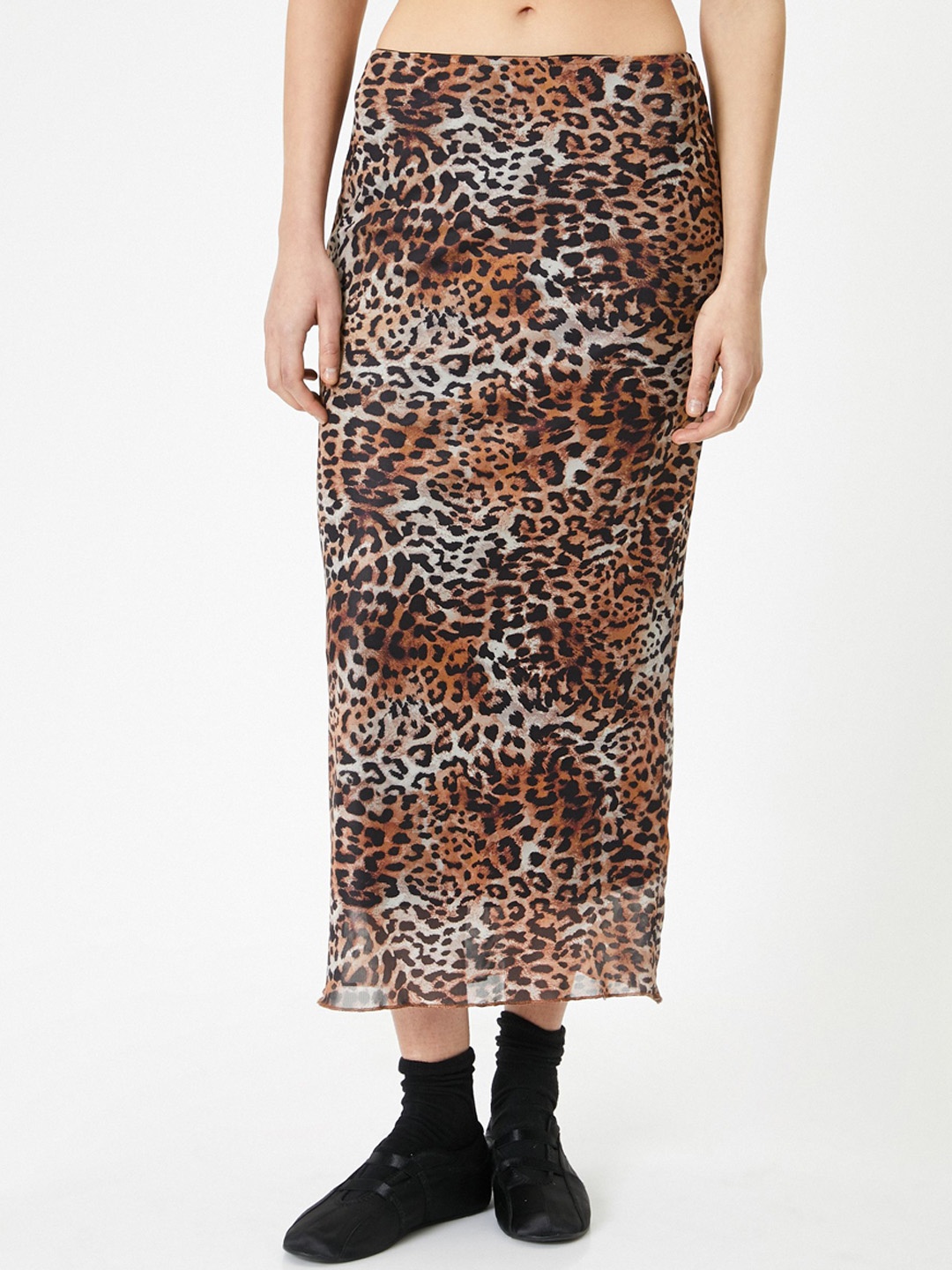 

Koton Animal Skin Printed Midi Skirt, Black