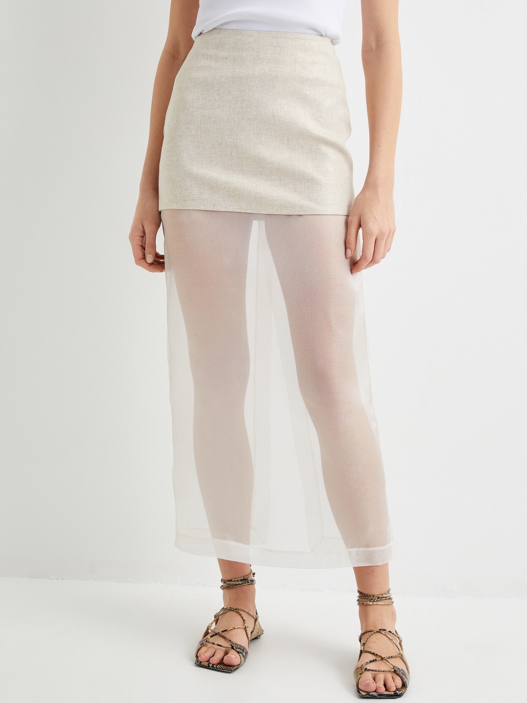 

Koton Sheer Long Skirt, Beige