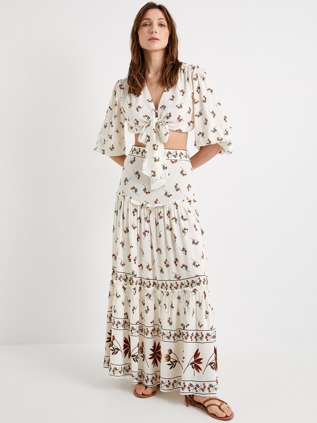 

Koton Printed Flared Maxi Skirt, White