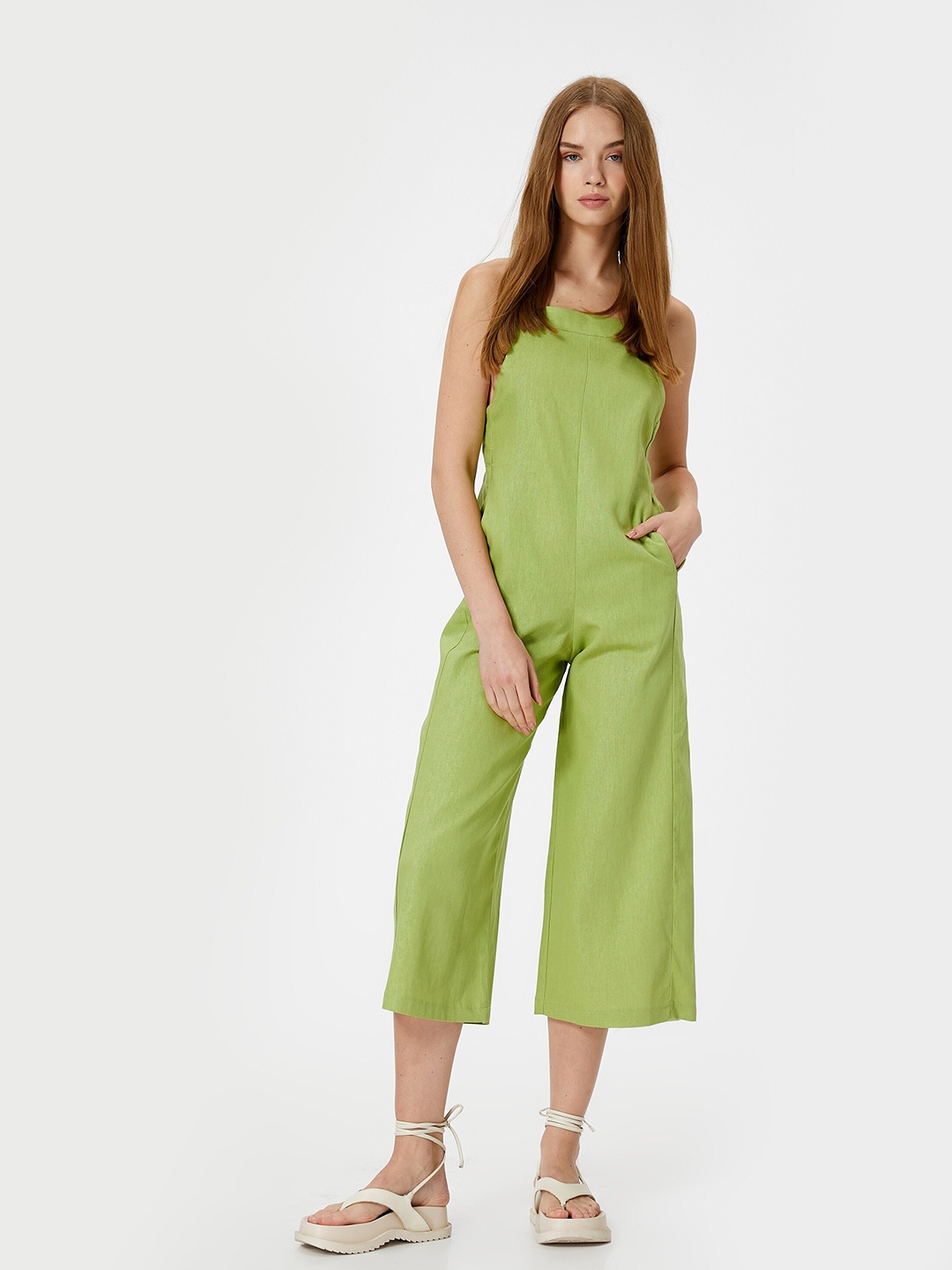 

Koton Shoulder Straps Sleeveless Culotte Jumpsuit, Green