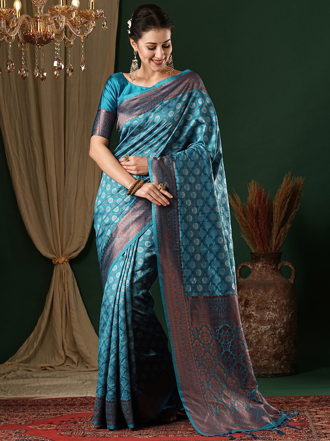 

Anouk Ethnic Motifs Zari Silk Blend Banarasi Saree, Blue