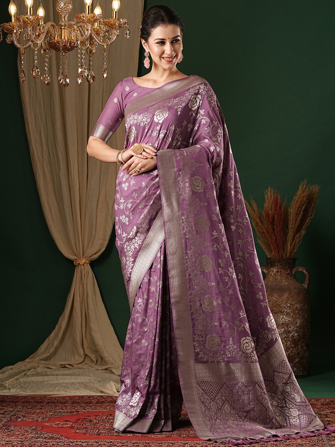 

Anouk Ethnic Motifs Zari Pure Georgette Kanjeevaram Saree, Mauve