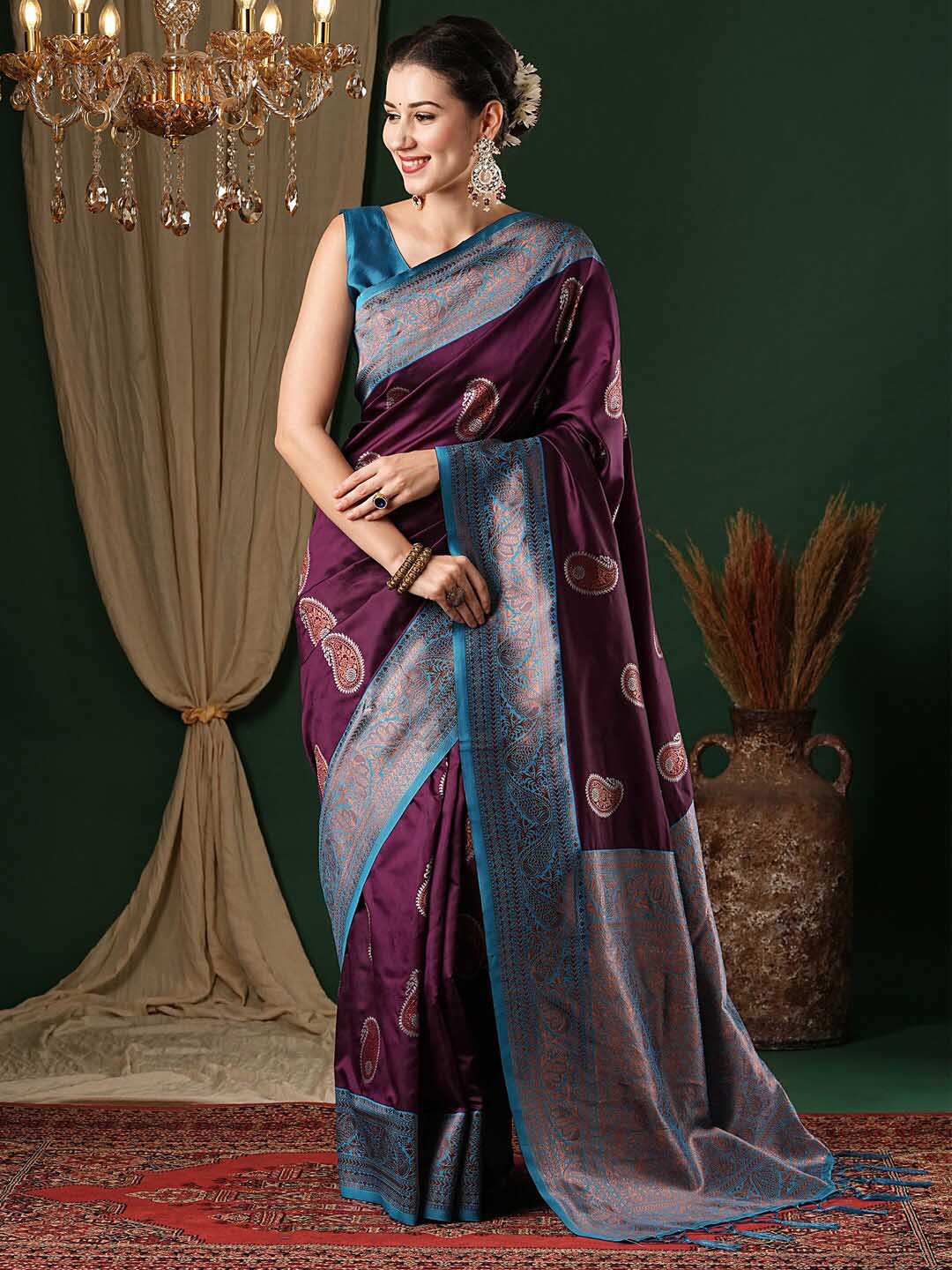 

Anouk Ethnic Motifs Zari Silk Blend Banarasi Saree, Purple