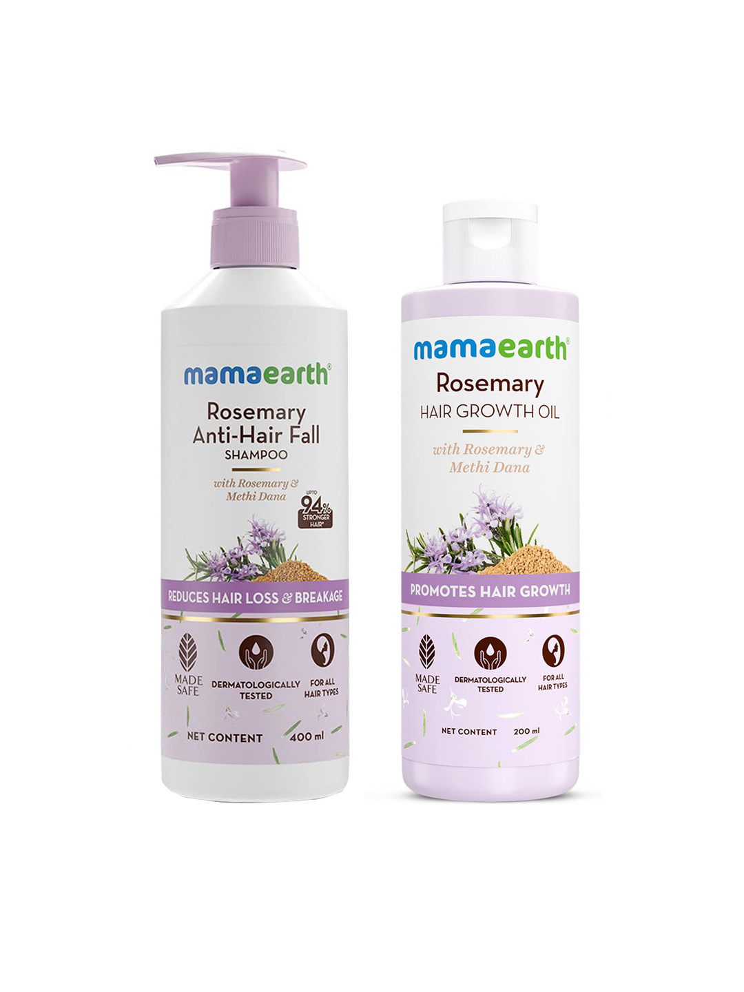 

Mamaearth Set of Rosemary Hair Oil - 200 ml & Rosemary Anti-Hair Fall Shampoo - 400 ml, White