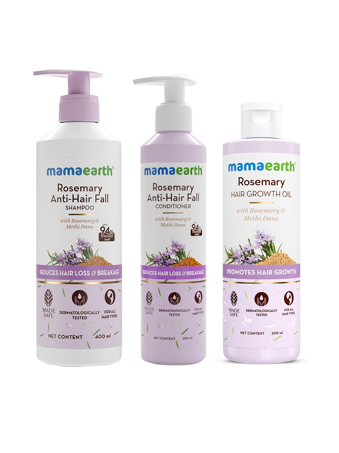 

Mamaearth Set of Rosemary Shampoo 400ml + Conditioner 250ml + Hair Oil 200ml, White