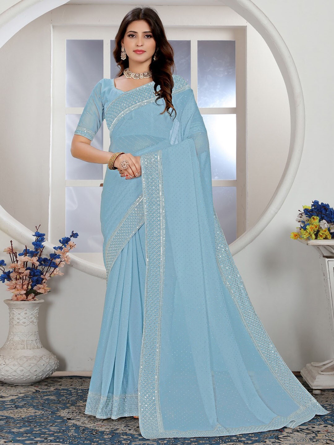

Anouk Embellished Sequinned Pure Georgette Saree, Blue