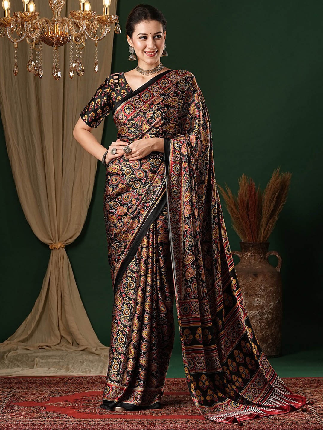 

Anouk Ethnic Motifs Pure Crepe Saree, Black