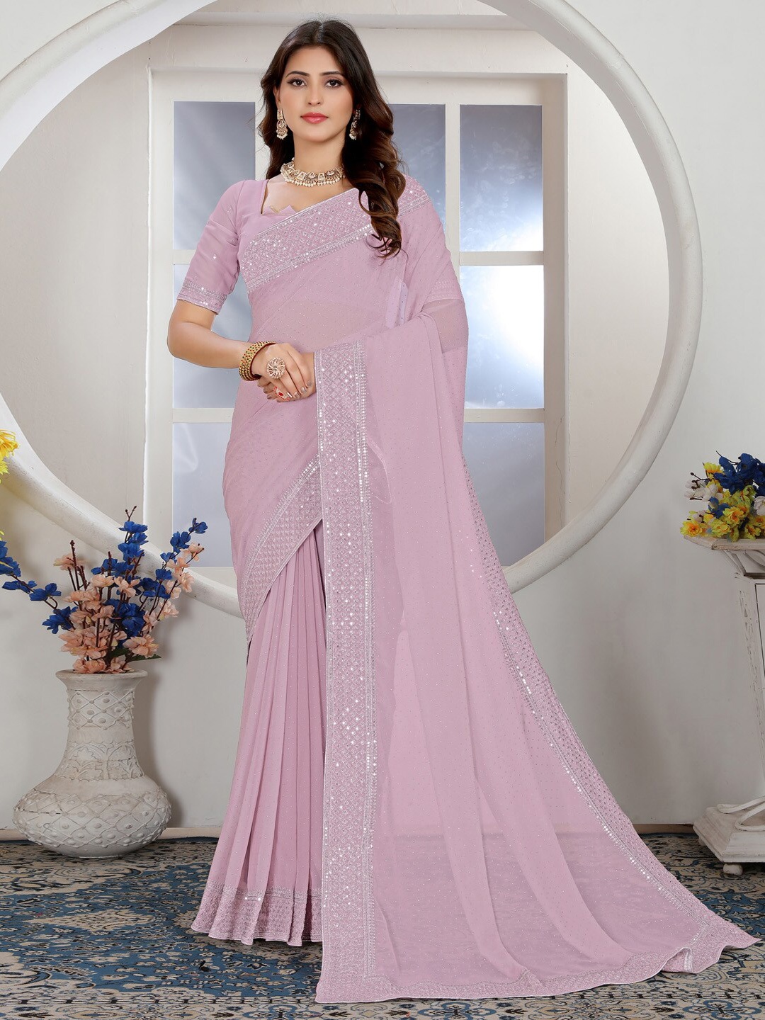 

Anouk Embellished Sequinned Pure Georgette Saree, Mauve