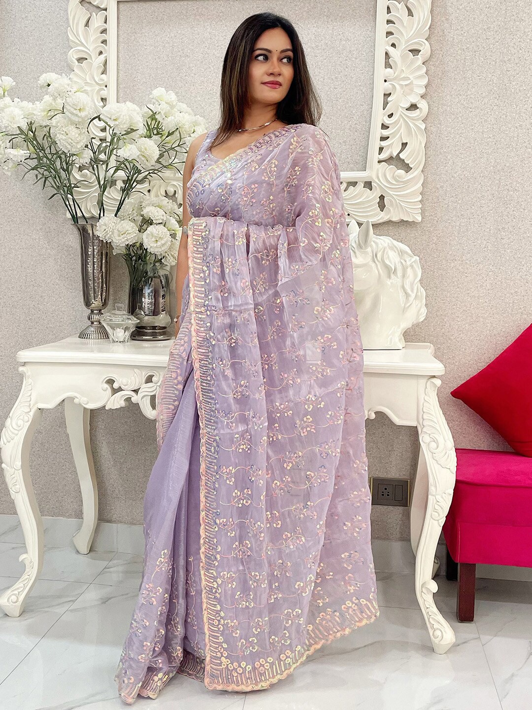 

Anouk Embellished Sequinned Organza Saree, Lavender