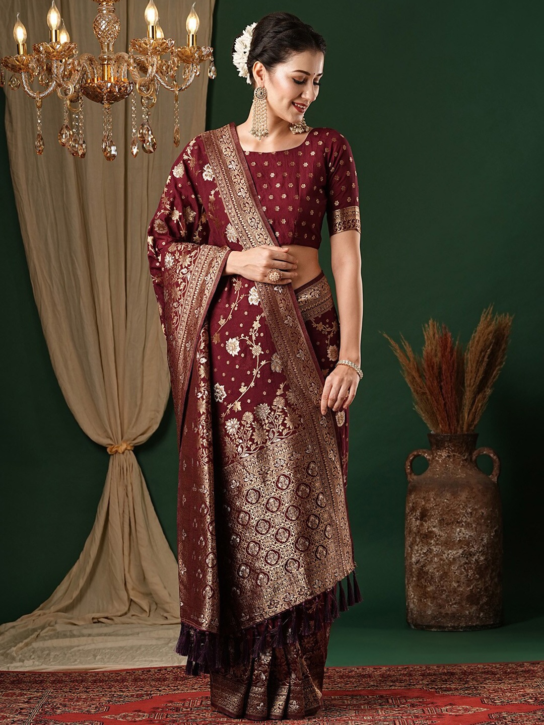 

Anouk Ethnic Motifs Zari Pure Georgette Kanjeevaram Saree, Maroon