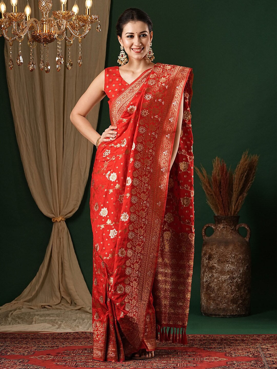 

Anouk Ethnic Motifs Zari Pure Georgette Kanjeevaram Saree, Red