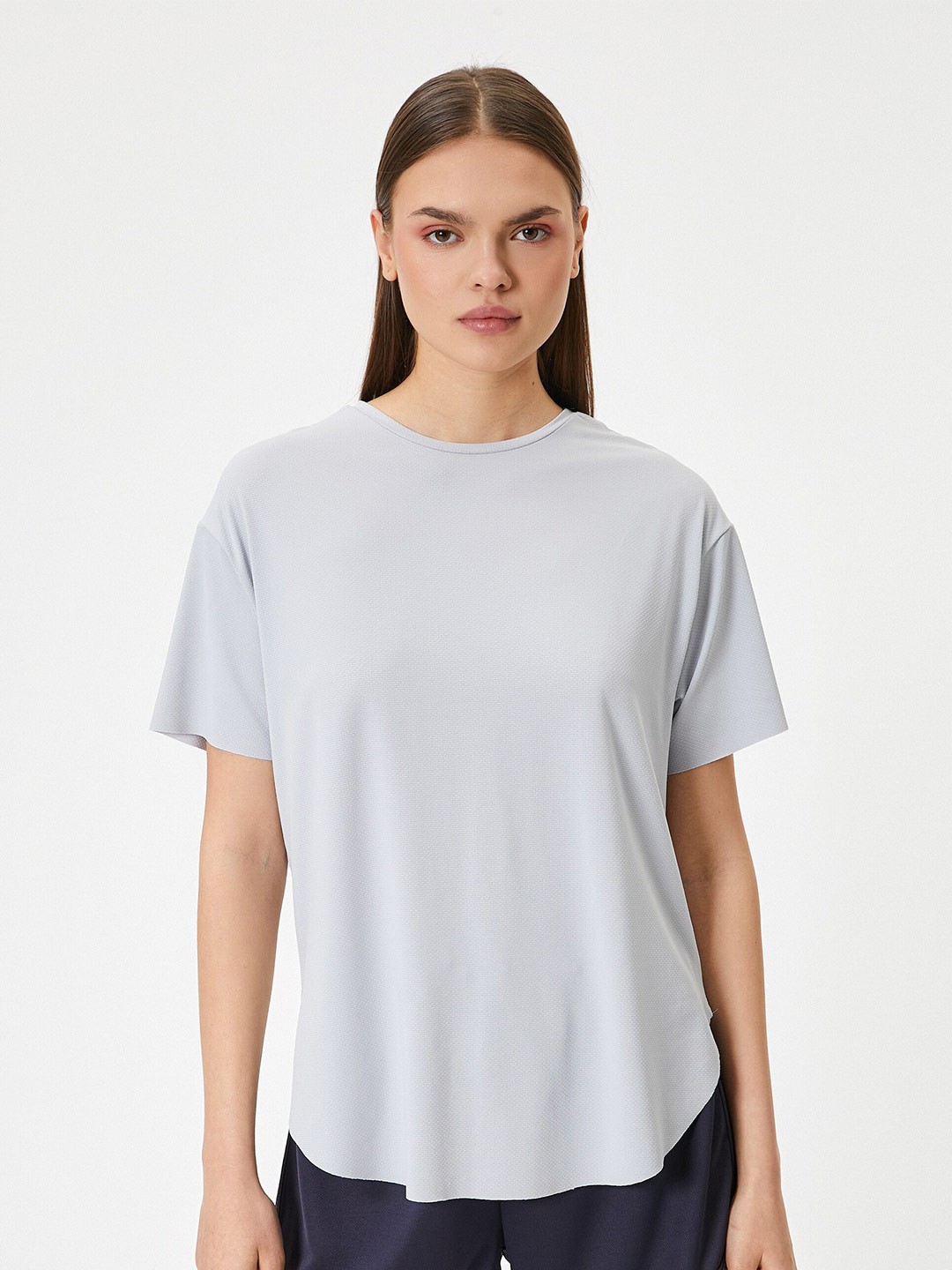 

Koton Women Solid Round Neck Cut Outs T-shirt, Grey