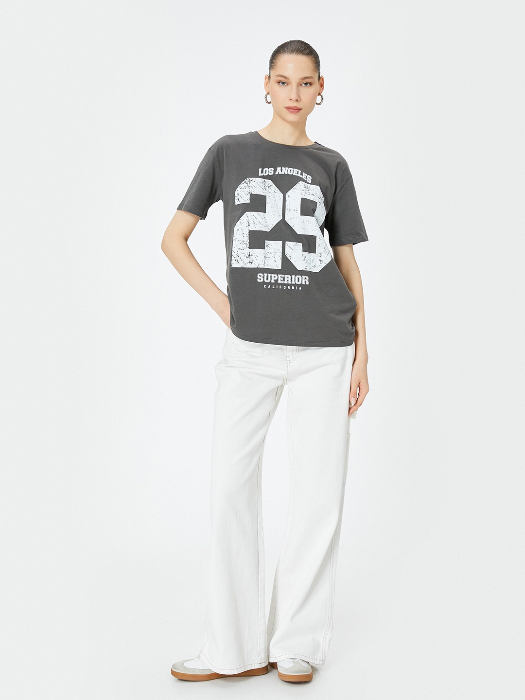 

Koton Women Typography Printed T-shirt, Grey