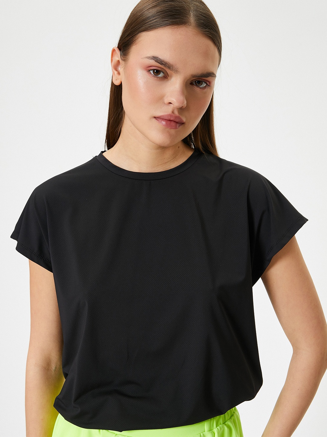 

Koton Women Solid Regular Sleeves T-shirt, Black