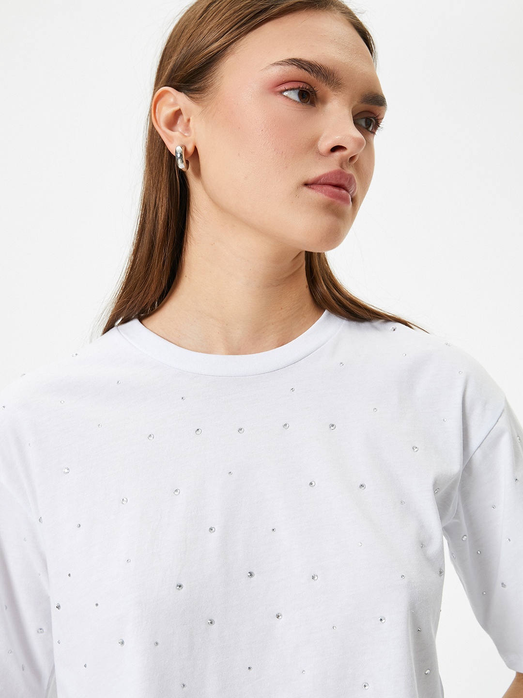 

Koton Women Round Neck Regular Sleeves T-shirt, Beige