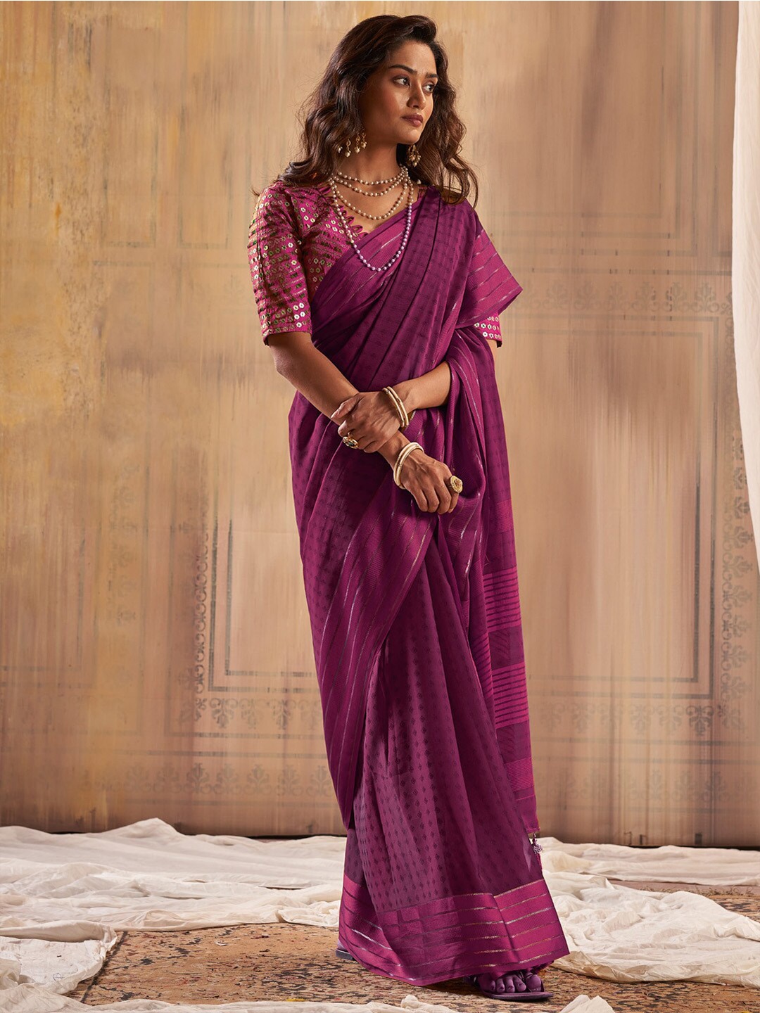 

Saree mall Poly Georgette Sarees, Magenta
