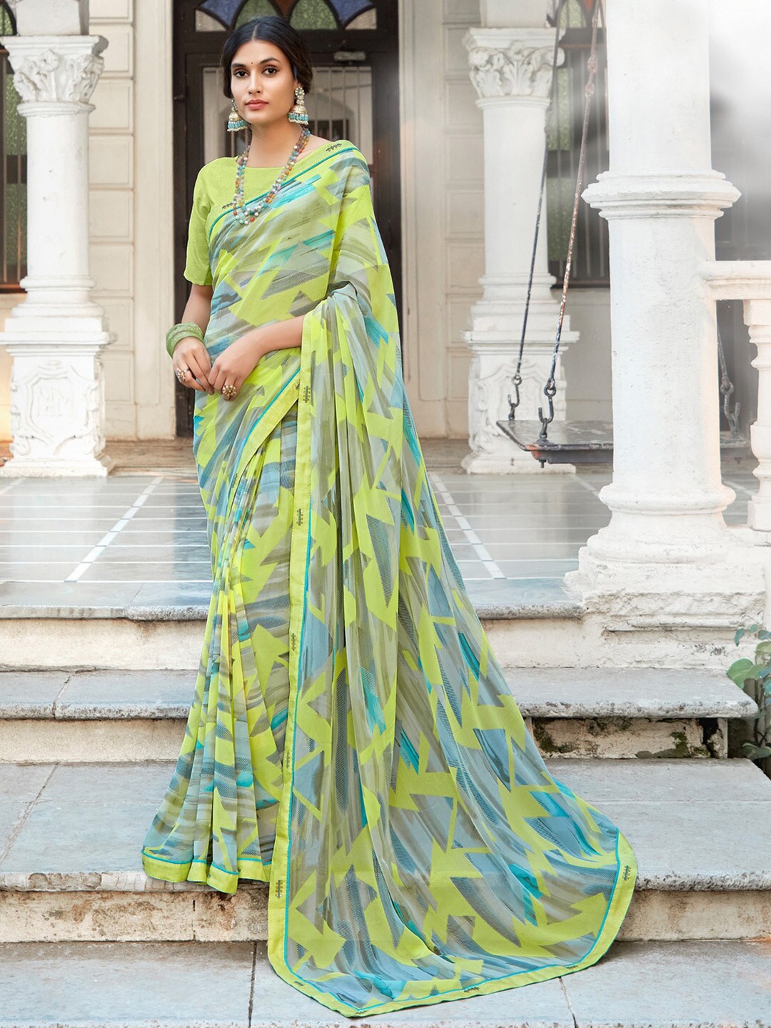 

Saree mall Beads and Stones Pure Georgette Sarees, Green