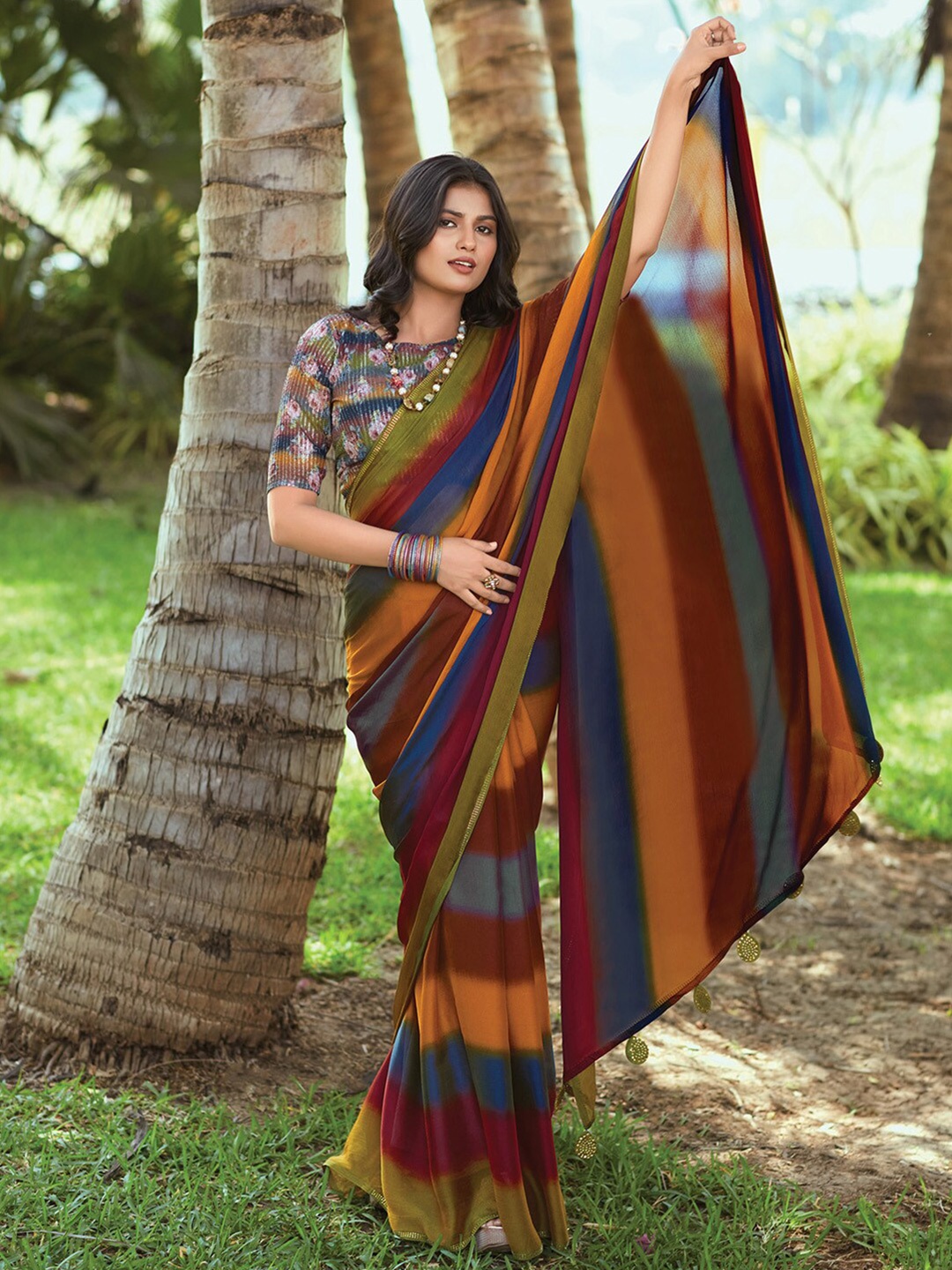 

Saree mall Ombre Poly Chiffon Sarees, Yellow