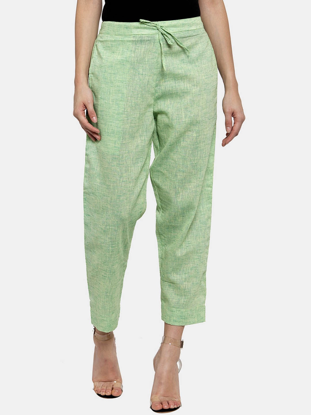

Aarsha Women Relaxed Straight Leg Mid-Rise Cotton Culotte Trousers, Green
