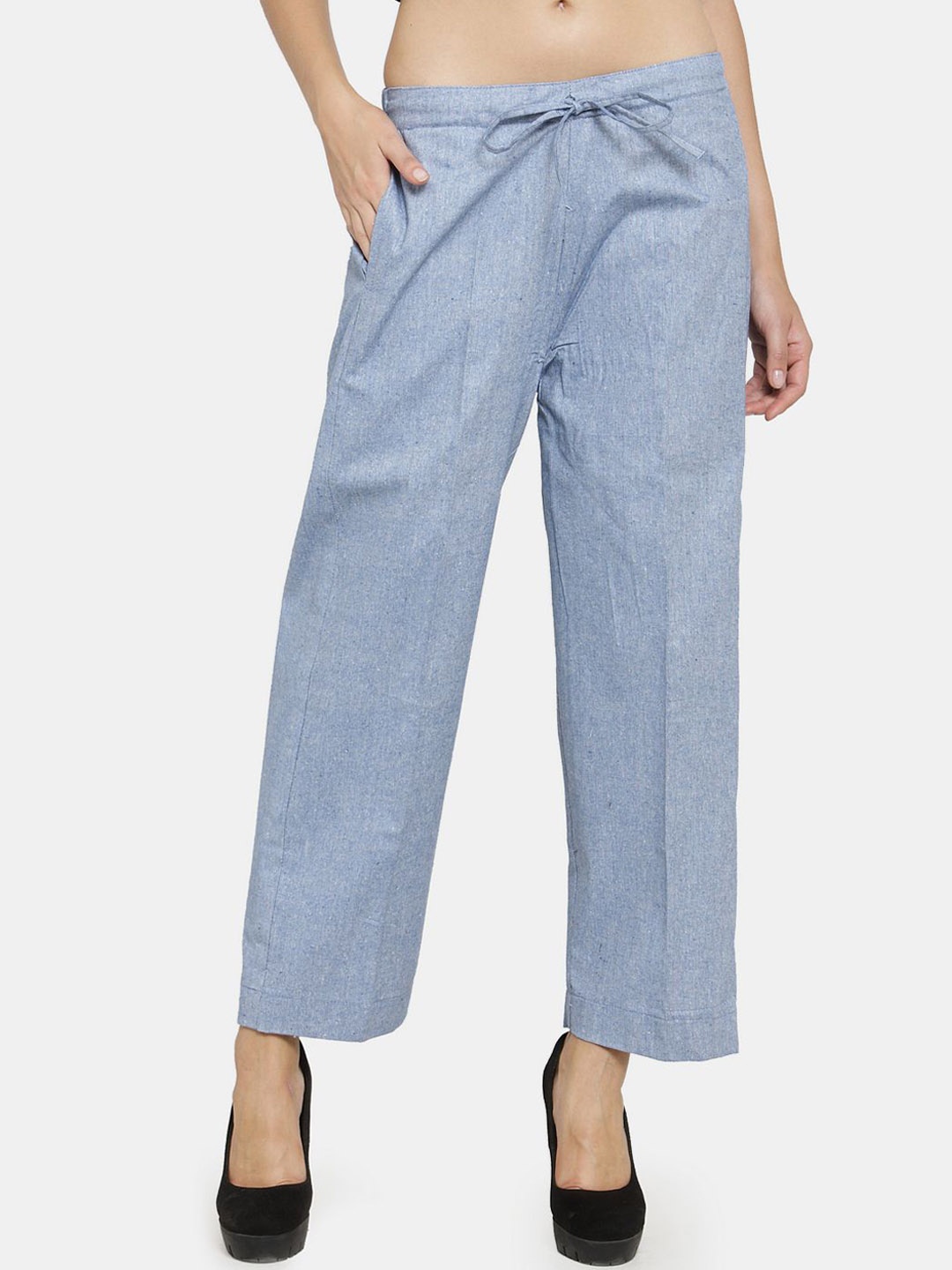 

Aarsha Women Relaxed Straight Leg Mid-Rise Cotton Culotte Trousers, Blue