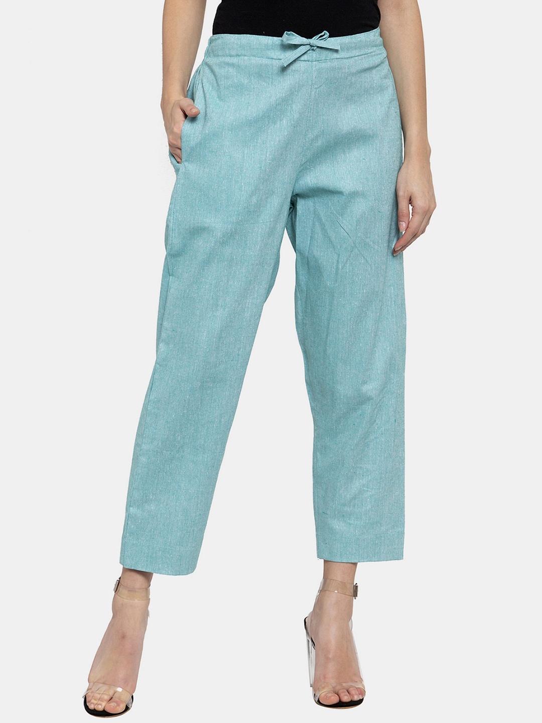 

Aarsha Women Relaxed Straight Leg Mid-Rise Cotton Culotte Trousers, Blue