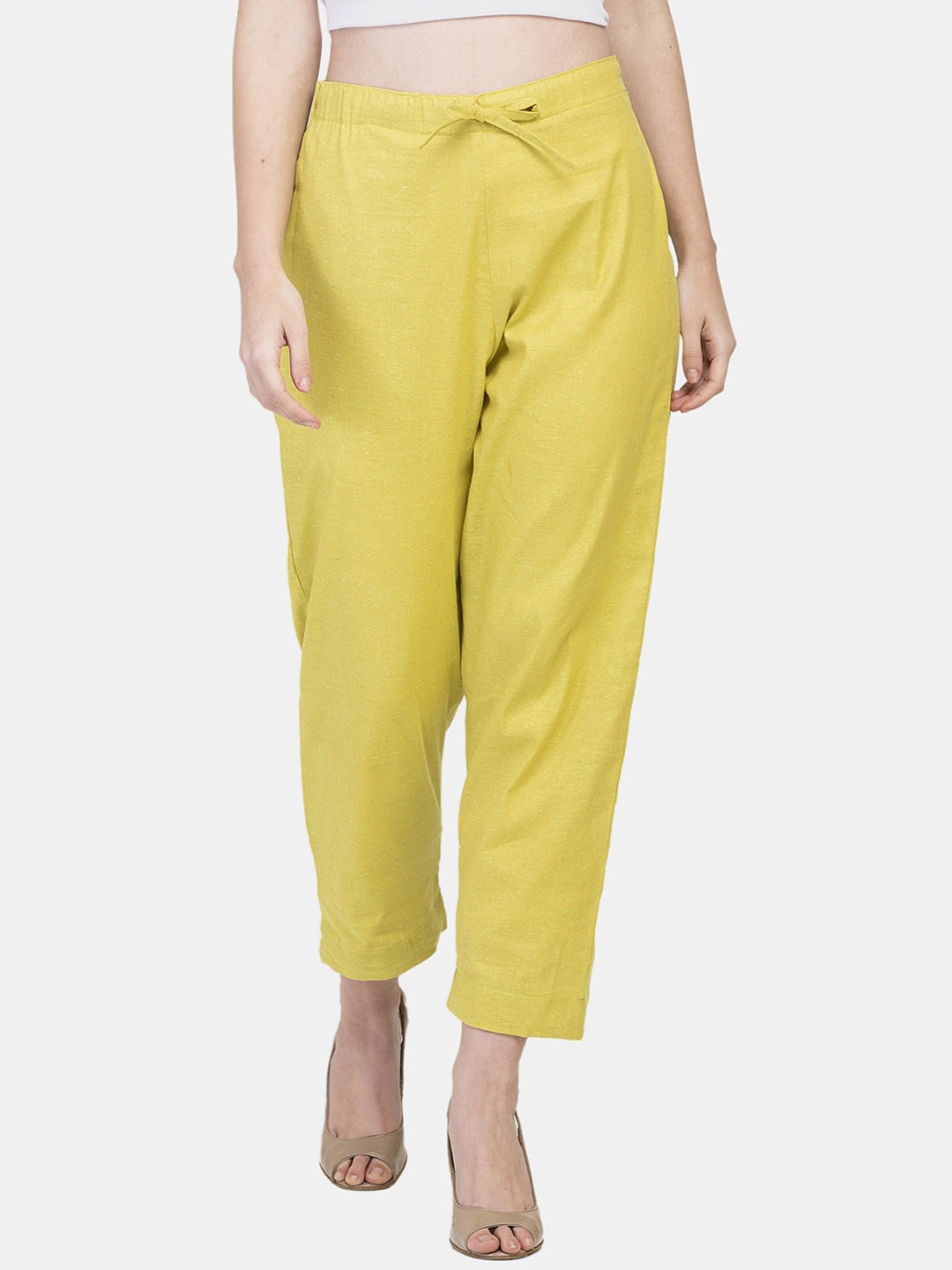 

Aarsha Women Relaxed Straight Leg Mid-Rise Pure Cotton Culotte Trousers, Yellow