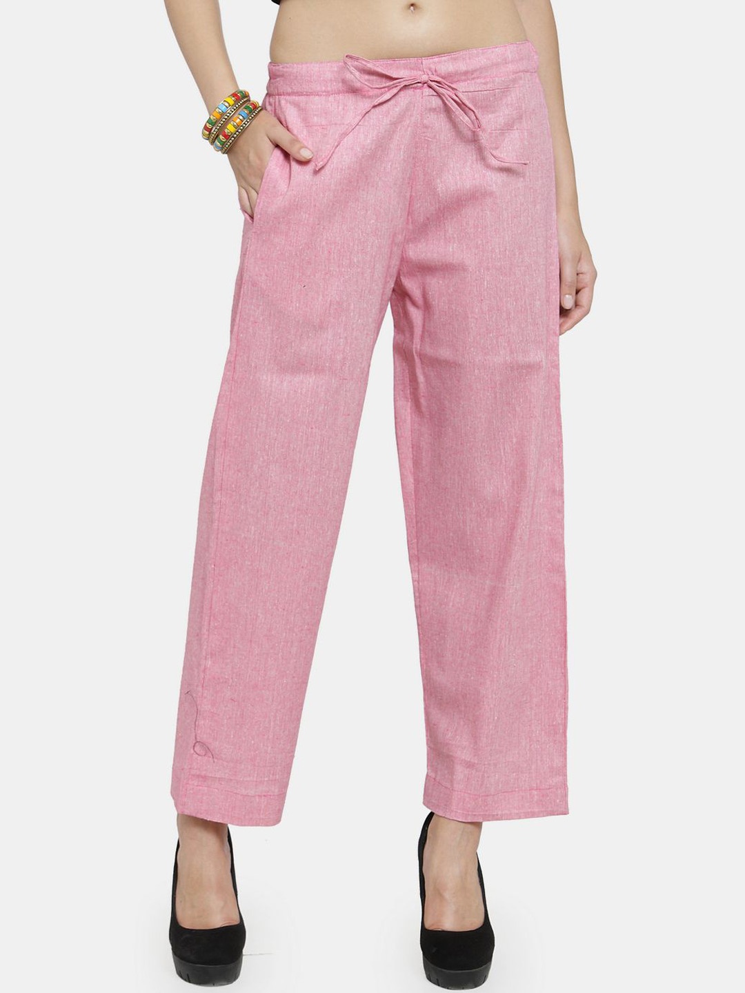 

Aarsha Women Relaxed Straight Leg Mid-Rise Cotton Culotte Trousers, Pink