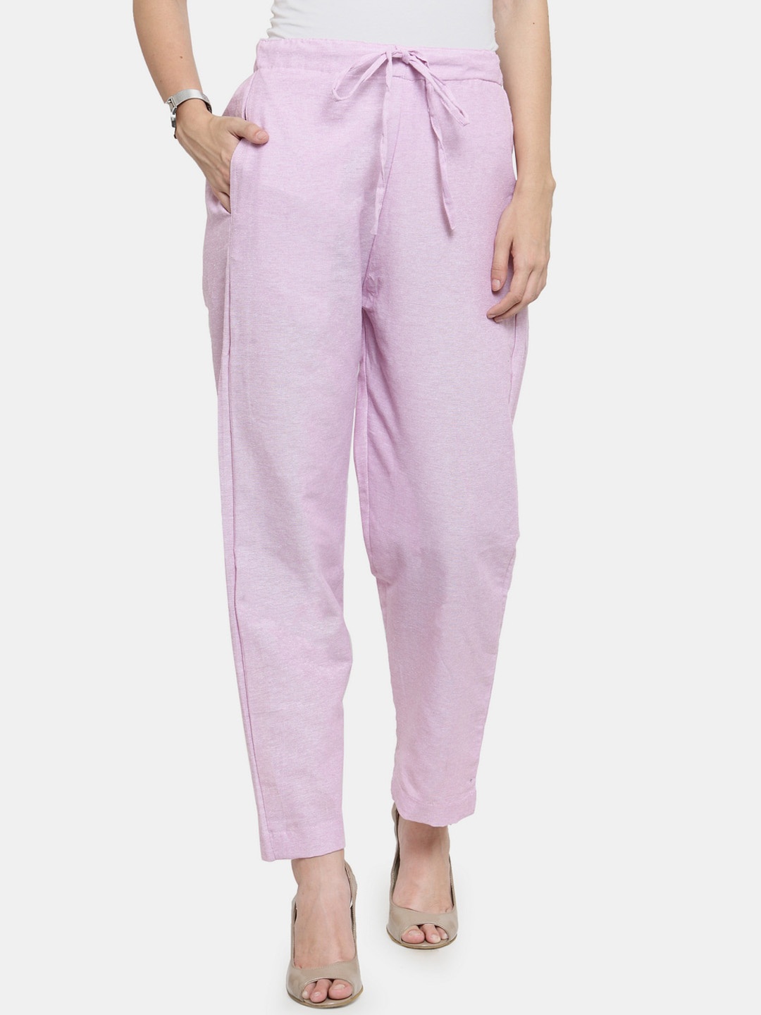 

Aarsha Women Relaxed Straight Leg Cotton Trousers, Mauve