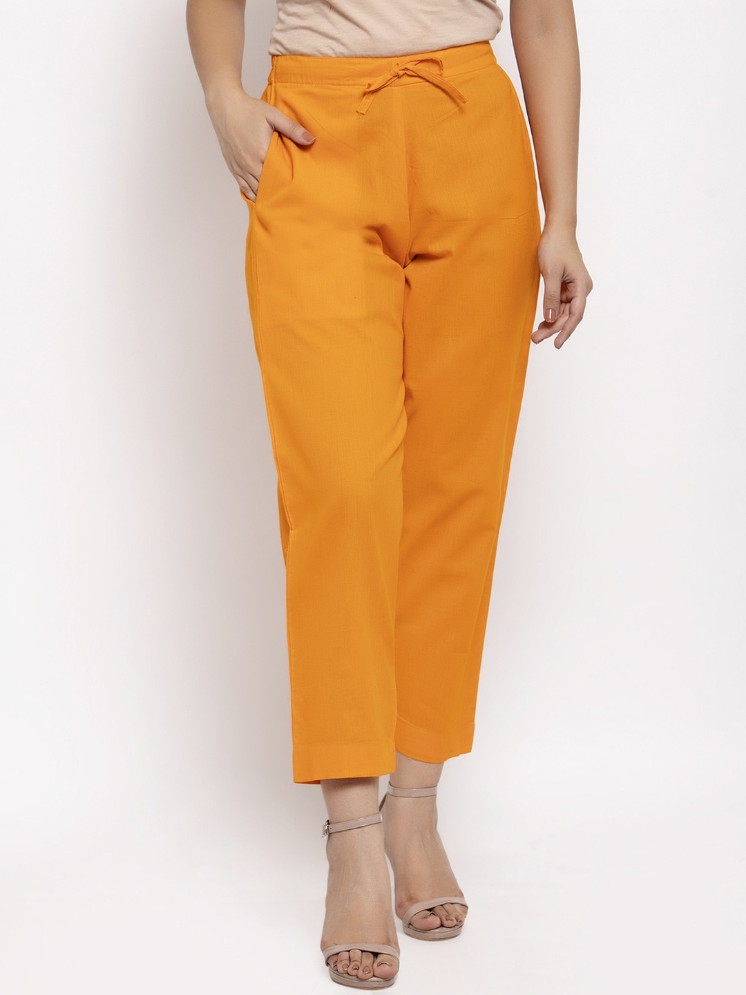 

Aarsha Women Relaxed Straight Leg Mid-Rise Cotton Regular Trousers, Orange
