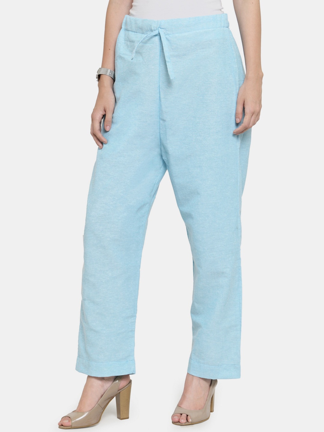 

Aarsha Women Relaxed Straight Leg Mid-Rise Pure Cotton Culotte Trousers, Blue