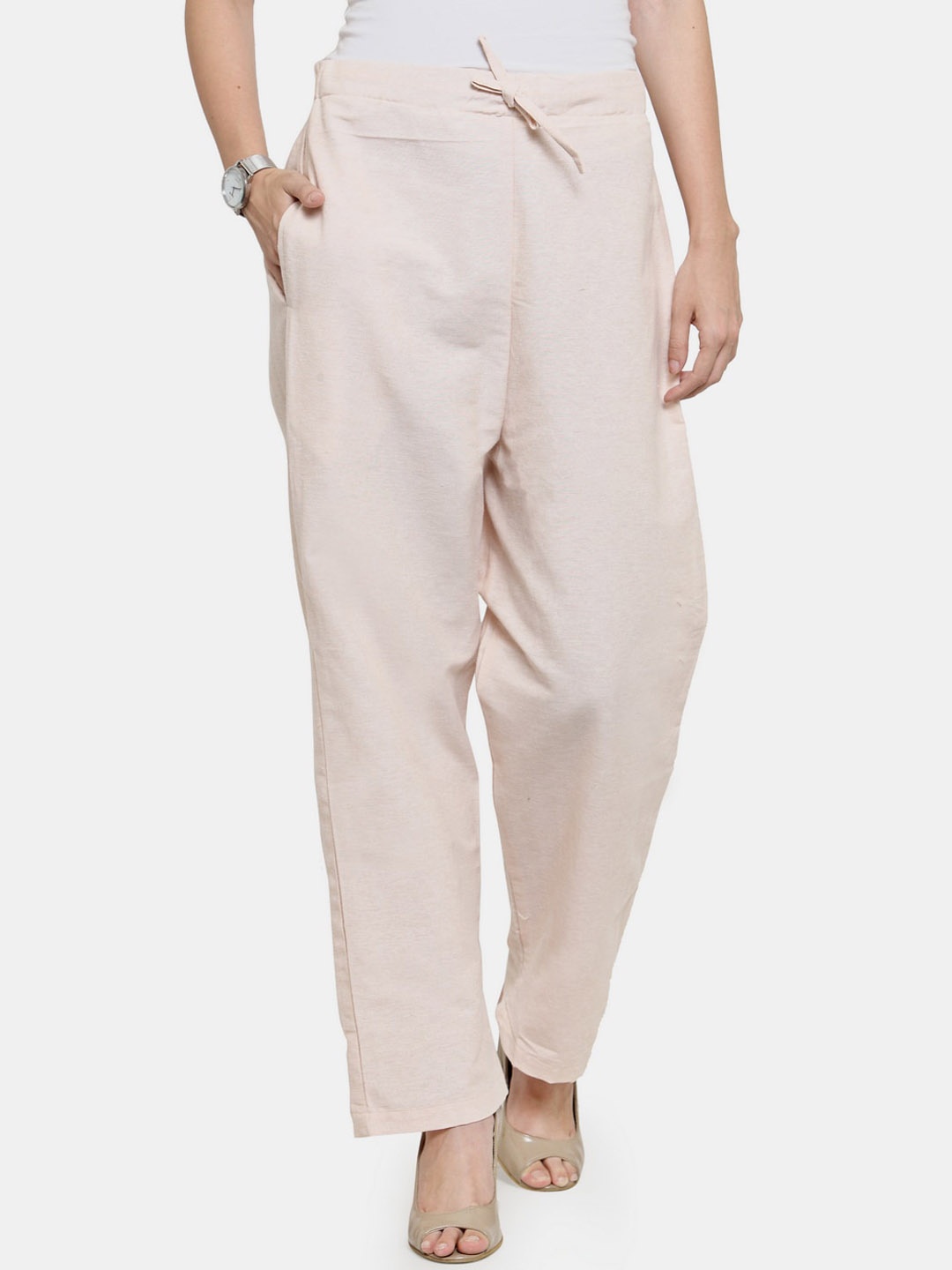 

Aarsha Women Relaxed Straight Leg Mid-Rise Cotton Culotte Trousers, Cream