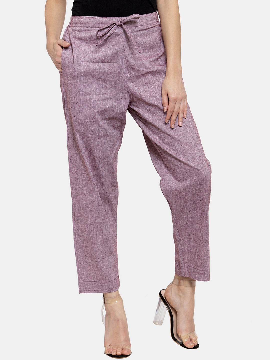 

Aarsha Women Relaxed Straight Leg Mid-Rise Cotton Culotte Trousers, Violet