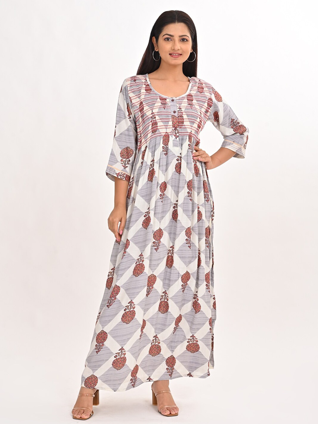 

GOLDSTROMS Printed Smoking Maxi Ethnic Dress, Red