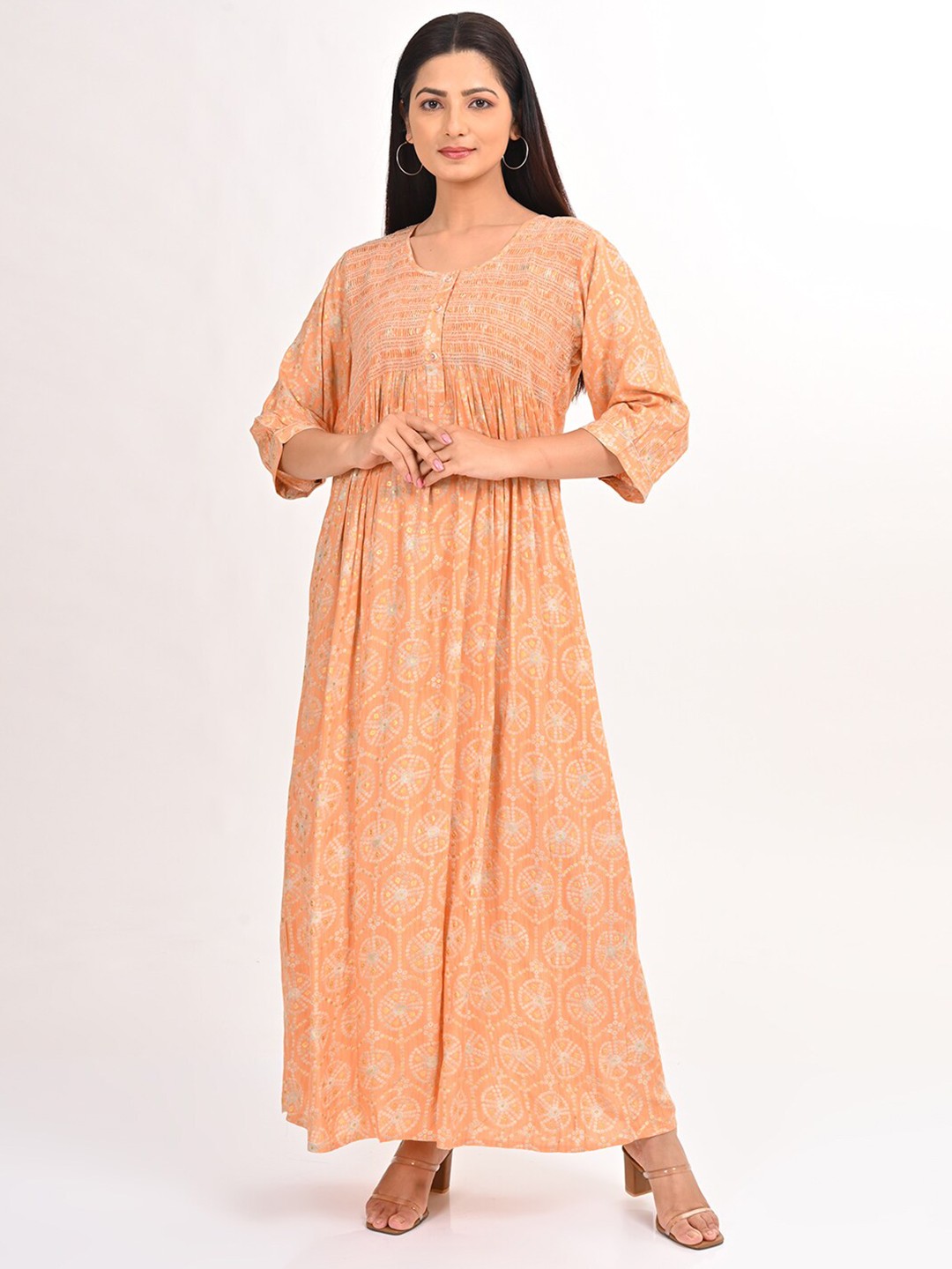 

GOLDSTROMS Printed Nightdress Maxi Ethnic Dress, Orange