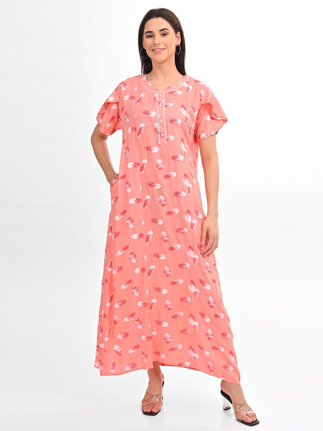 

GOLDSTROMS Printed A-Line Ethnic Dress, Peach