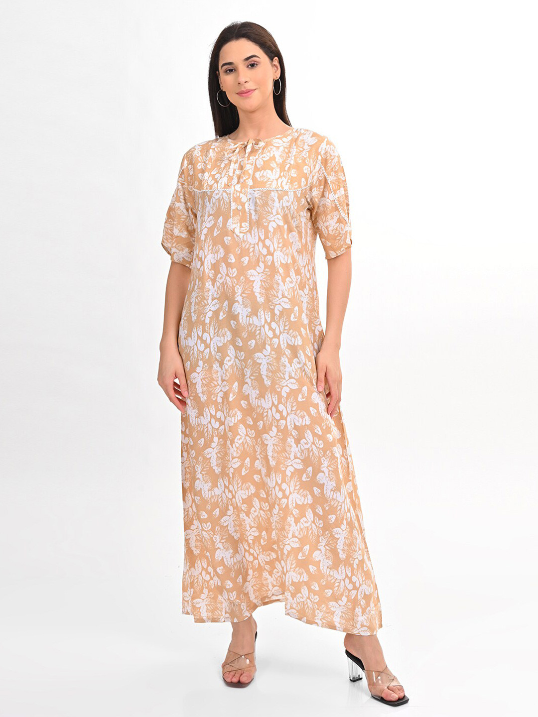 

GOLDSTROMS Printed A-Line Ethnic Dress, Peach