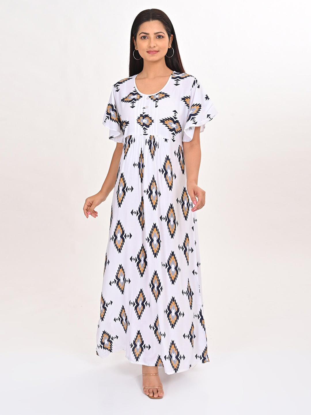 

GOLDSTROMS Printed A-Line Maxi Ethnic Dresses, White
