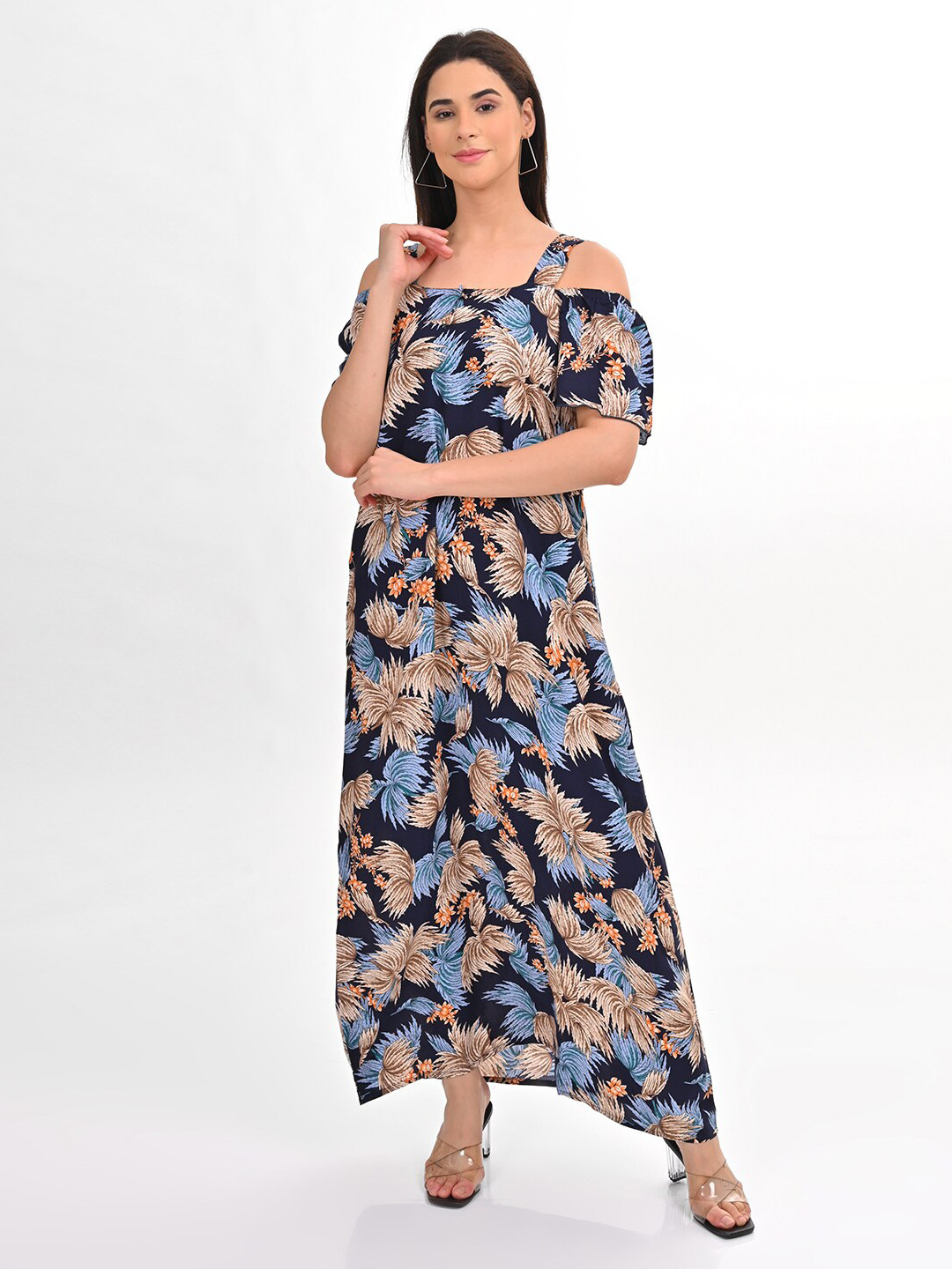 

GOLDSTROMS Floral Printed A-Line Maxi Dress, Navy blue