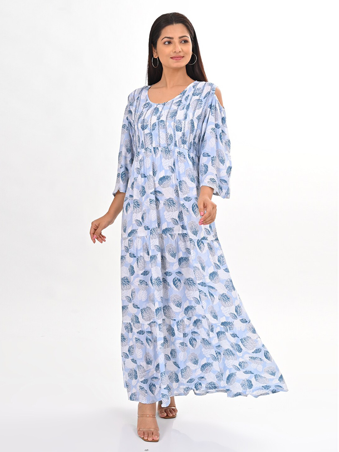 

GOLDSTROMS Floral Printed A-Line Maxi Dress, Blue