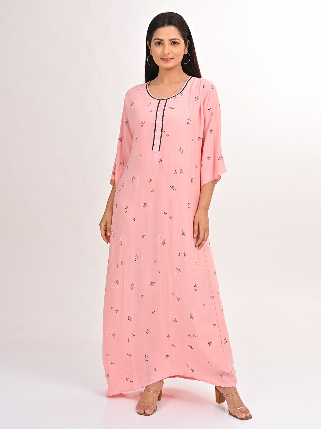 

GOLDSTROMS Women Printed A-Line Maxi Ethnic Dress, Pink