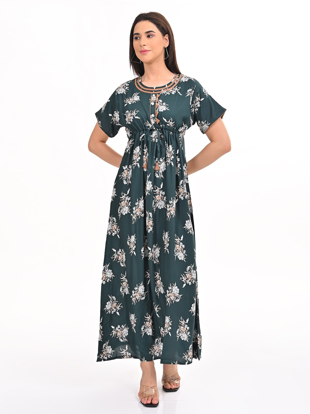 

GOLDSTROMS Floral Print Pleated Maxi Dress, Green